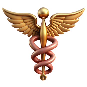 hypnotic classic Caduceus, staff of Hermes, symbol of medicine and commerce, winged serpents, with Transparent Background premium png