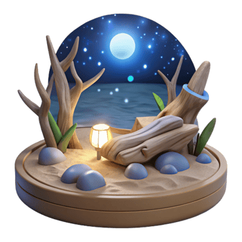 impressive contemporary Luminescent Driftwood Night Beach Scene Transparent authentic png