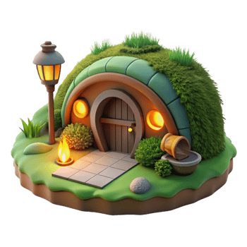 dazzling exemplary A hobbit hole nestled in a hillside, lush green grass, warm firelight, cozy atmosphere, png