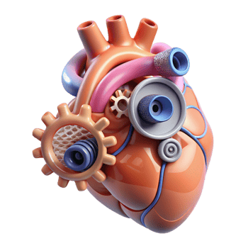 exceptional renaissance Ultra-detailed, professional render of a levitating human heart made of interconnected gears and wires with Transparent Background 8K png