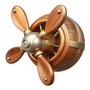 harmonious sumptuous Steampunk airship propeller made of polished wood and copper with Transparent Background precision png