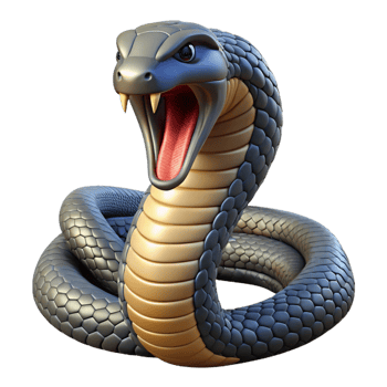 immaculate abstract Ultra-detailed, hyper-specific isolated cutout of a single king cobra, hood flared, tongue flicking with Transparent Background authentic png