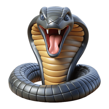 exquisite joyful industrial Ultra-detailed, hyper-specific isolated cutout of a single king cobra, hood flared, tongue flicking with Transparent Background crisp png