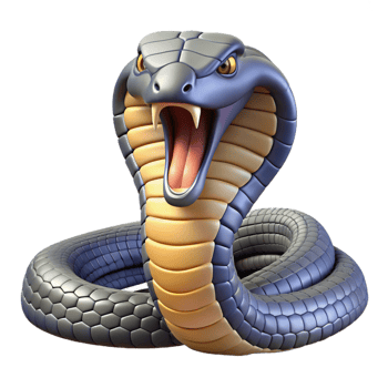 coveted mid-century Ultra-detailed, hyper-specific isolated cutout of a single king cobra, hood flared, tongue flicking with Transparent Background high resolution png