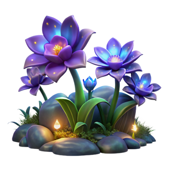 extraordinary creative Luminous Forest Flowers Cutout Transparent Background Night Scene png