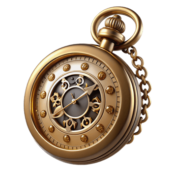 tranquil sumptuous Steampunk pocket watch with Roman numerals and ornate filigree with Transparent Background authentic png