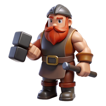 hypnotic remarkable A muscular dwarf blacksmith, holding a hammer, with Transparent Background png