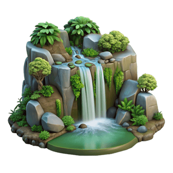 elegant traditional Lush Forest Waterfall Cutout Isolated on Transparent Background detailed png