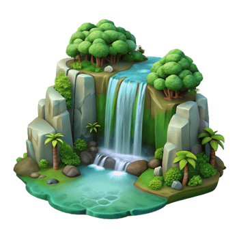 magnificent modern Lush Forest Waterfall Cutout Isolated on Transparent Background detailed png