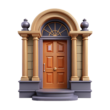 radiant dreamy baroque Victorian townhouse front door, with Transparent Background expertly shot png