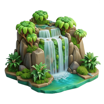 serene rustic Lush Forest Waterfall Cutout Isolated on Transparent Background premium png