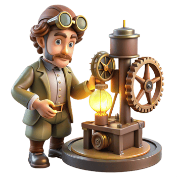signature coastal A lone steampunk inventor, tinkering with a complex clockwork device in a dimly lit workshop, illuminated by flickering gaslight, in a gritty, realistic style high resolution png