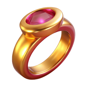 reflective magnificent A single, polished, golden ring with a large ruby with Transparent Background expertly shot png