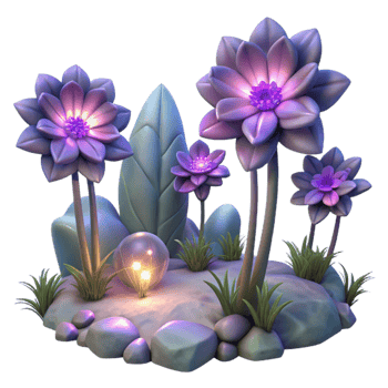 serene classic Magical Glowing Flowers in Shadowy Woods Transparent authentic png