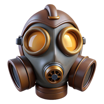 mesmerizing exemplary Steampunk gas mask with tinted lenses and a filter canister with Transparent Background png
