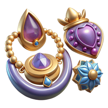 dramatic mysterious rustic Mythical Jewelry, set of individual jewelry pieces with Transparent Background original png