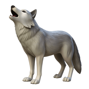 iconic gothic Photorealistic professional render, isolated cutout of a single wolf howling with Transparent Background artisan png