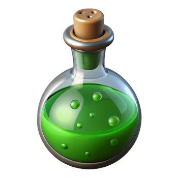 alluring signature A single, detailed, potion bottle with bubbling green liquid with Transparent Background png