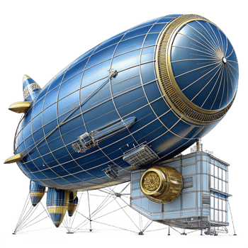 dreamy radiant Steampunk zeppelin blueprint with detailed schematics and annotations with Transparent Background artisan png
