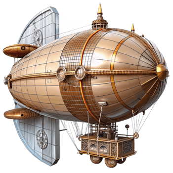 vibrant signature Steampunk airship blueprint with detailed schematics and annotations with Transparent Background png