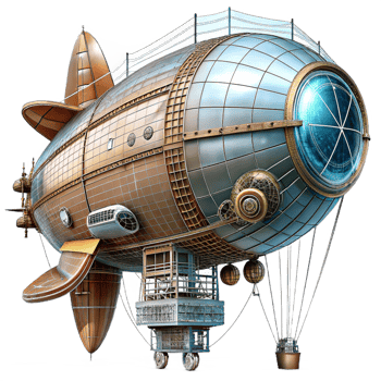 dramatic avant-garde Steampunk airship blueprint with detailed schematics and annotations with Transparent Background gallery standard png
