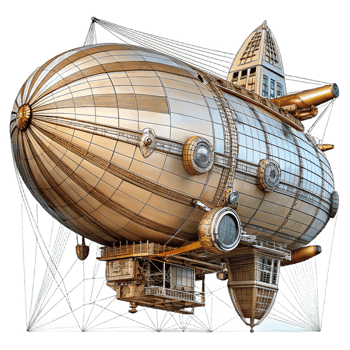 tranquil dazzling Steampunk airship blueprint with detailed schematics and annotations with Transparent Background studio quality png