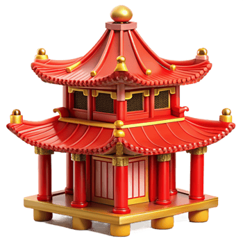 stunning quintessential A traditional Chinese pagoda, intricate carvings, red and gold details, vibrant sunlight, oriental style, png