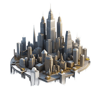 extraordinary creative Metropolis in Mist Transparent Background Dramatic Lighting professional png