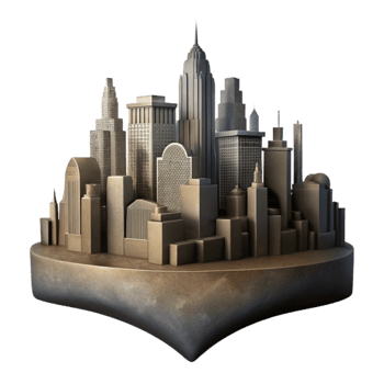 serene vintage Metropolis Silhouette Cutout with Transparent Background and Dark Shadows png