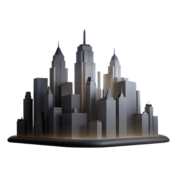 extraordinary abstract Metropolis Silhouette Isolated Dark Skyline on Transparent Background exclusive png