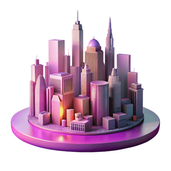 dramatic minimalist Metropolis Skyline at Dusk Cutout with Pink and Purple Hues detailed png