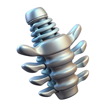 dynamic radiant Concept art style, isolated cutout of a biomechanical spine with flexible metallic vertebrae with Transparent Background masterfully captured png
