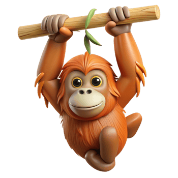 melancholic exquisite Orangutan, hanging from a branch branch not visible with Transparent Background professional png