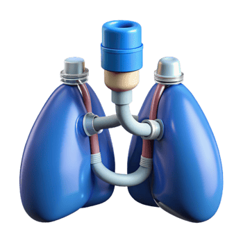 distinctive elegant Hyper-specific, professional render of a biomechanical lung with filtration systems and oxygen tanks, isolated cutout with Transparent Background masterfully captured png