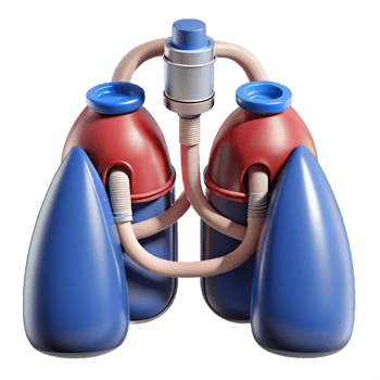 sumptuous rustic Hyper-specific, professional render of a biomechanical lung with filtration systems and oxygen tanks, isolated cutout with Transparent Background studio quality png