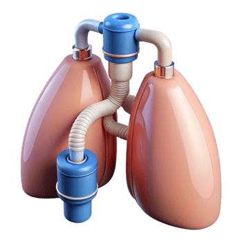 iconic tropical Hyper-specific, professional render of a biomechanical lung with filtration systems and oxygen tanks, isolated cutout with Transparent Background masterfully captured png