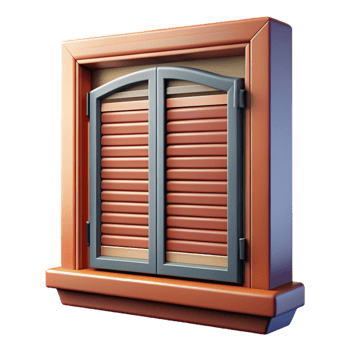 signature futuristic Victorian era window shutter, with Transparent Background studio quality png