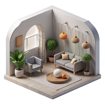 impressive artistic Minimalist Virtual Interior with Gray Walls Cutout original png