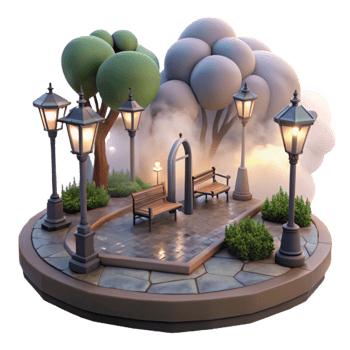 elegant vintage Misty City Park at Dusk Isolated Element premium png