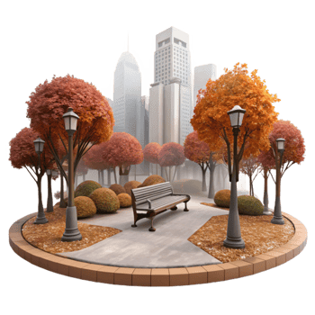 serene artistic Misty City Park Transparent Background Autumn Colors authentic png