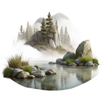 dramatic vintage Misty Morning Lake Scene Transparent Background high quality png