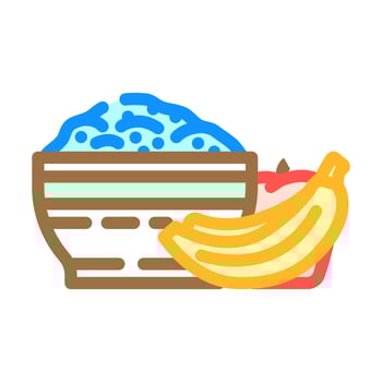 fiber rich food bananas rice diarrhea color icon illustration vector