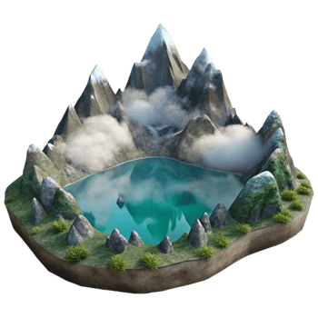 beautiful minimalist Misty Mountain Lake Cutout on Transparent Background authentic png