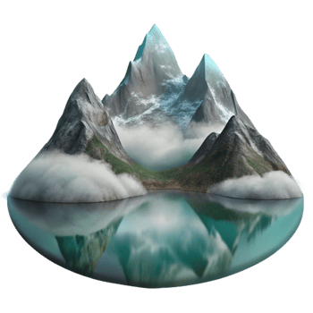 dramatic creative Misty Mountain Lake Reflection Isolated Element detailed png