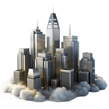 impressive modern Misty Skyscrapers Cutout Dramatic Backlighting original png