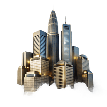 vibrant contemporary Misty Skyscrapers Cutout Dramatic Backlighting png