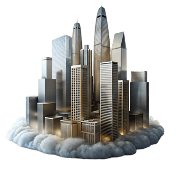 extraordinary classic Misty Skyscrapers Cutout Dramatic Backlighting premium png