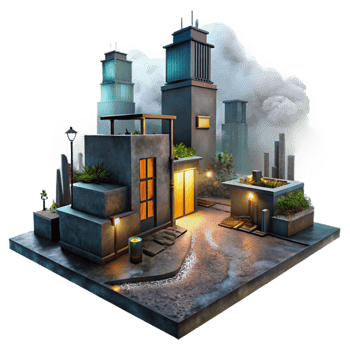 dramatic minimalist Misty Urban Scene with Dramatic Lighting Cutout high resolution png