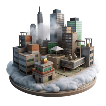 wonderful vintage Misty Urban Scene with Dramatic Lighting Cutout png