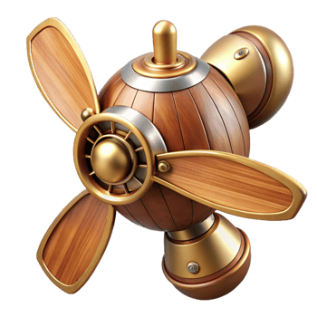 elegant contemporary Steampunk airship propeller made of polished wood and copper with Transparent Background impeccable png